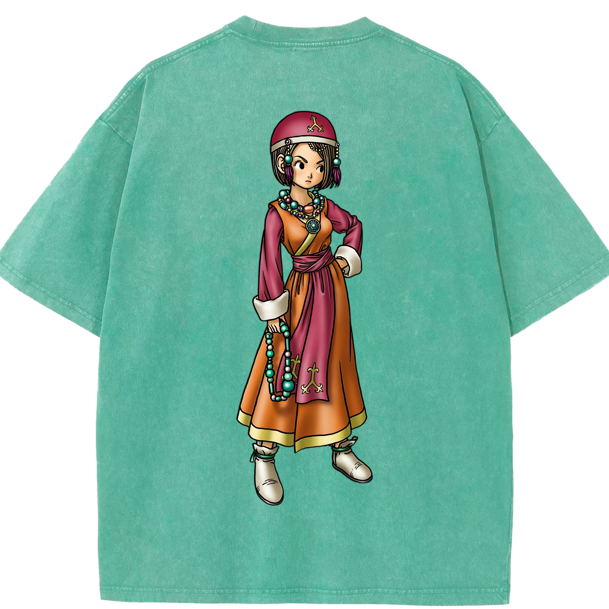 （画像用） ドラゴンクエスト Doragon Kuesuto Dragon Quest 綿100% ヴィンテージ風 半袖Tシャツ（背面プリント）